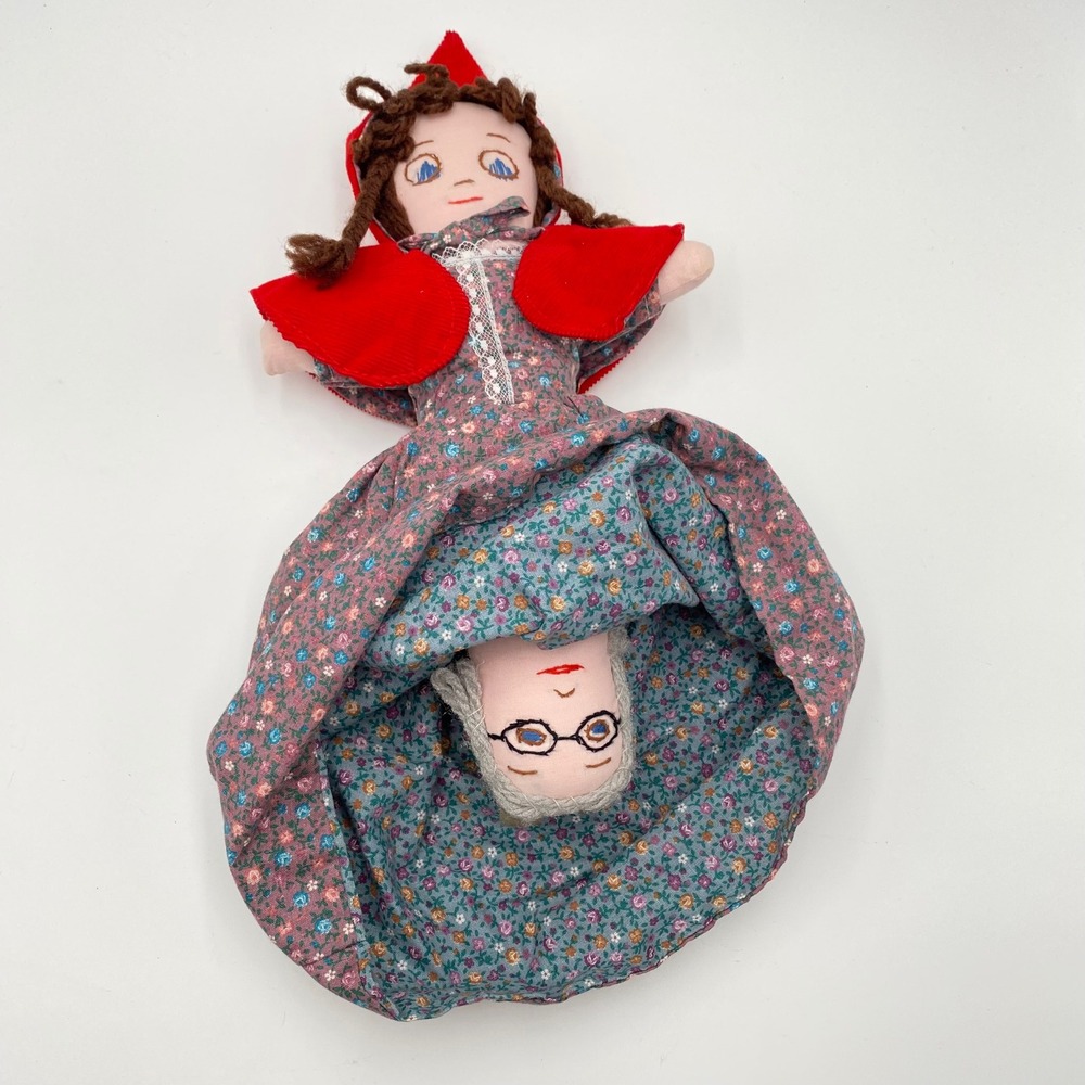 Vintage‎ Little Red Riding Hood Flip Doll Grandma Wolf Reversible Plush Topsy